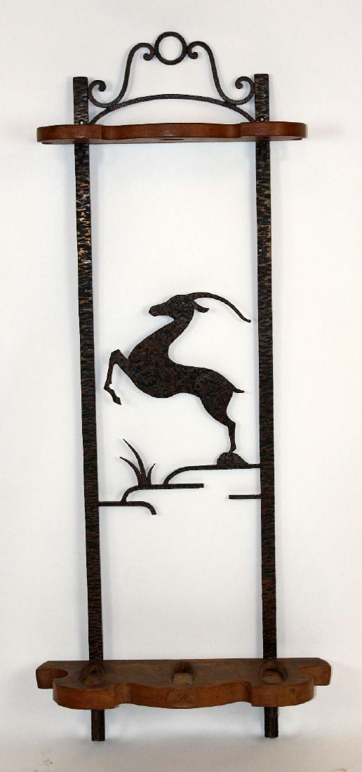 French Art Deco iron gun rack: French Art Deco gun rack in iron with gazelle. 54 1/2"h x 22"W x 5 1/2"d