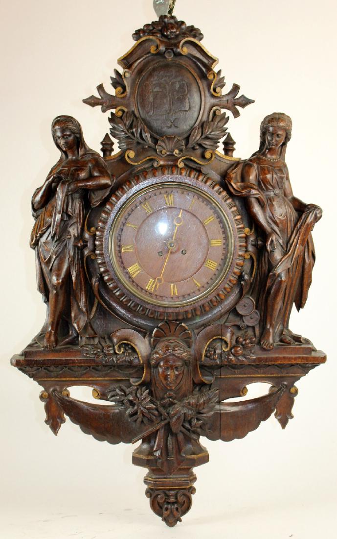 French carved oak figural wall clock (1 of 7)