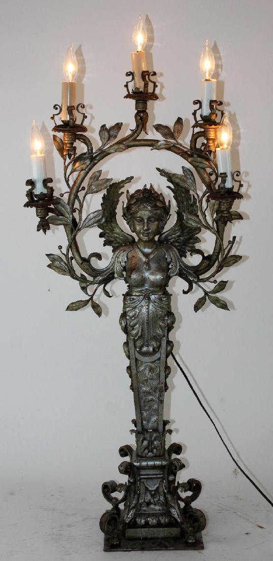 Art Nouveau figural newel post light in iron (1 of 7)