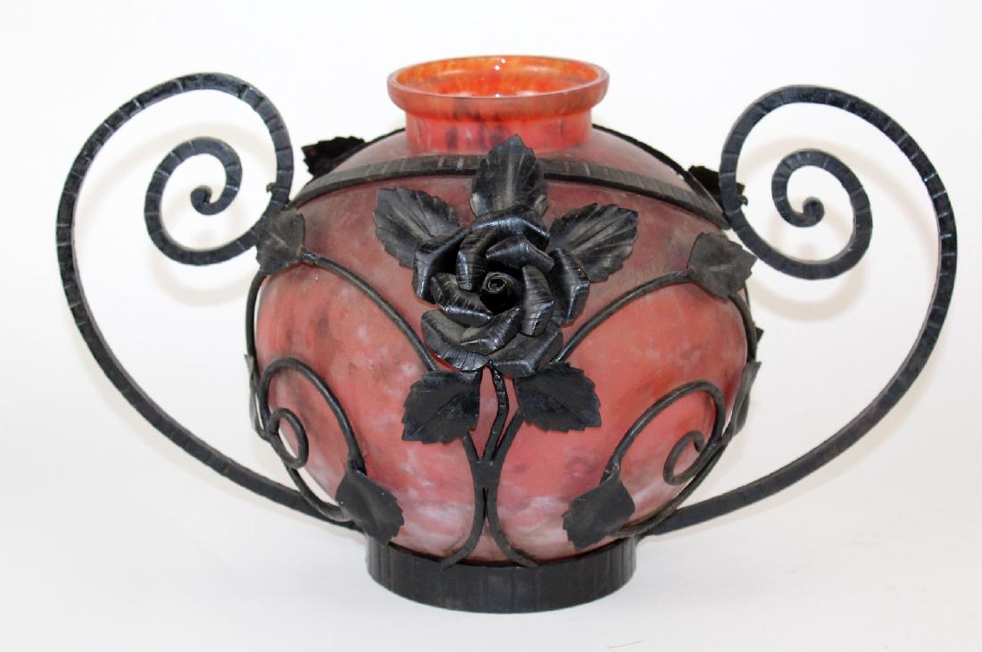 French Art Deco art glass vase with wrought iron (1 of 7)