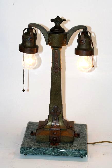Mission style lamp on marble base (1 of 4)