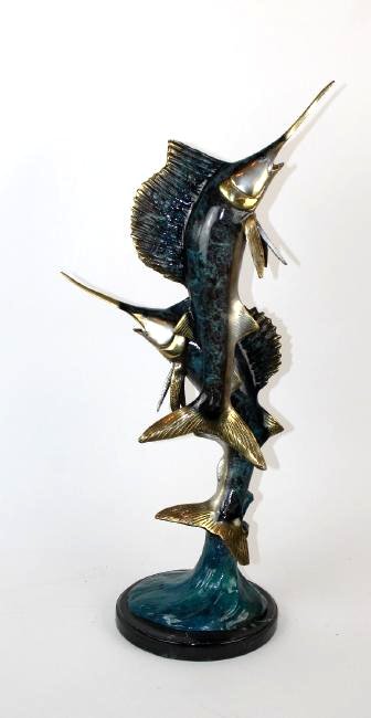 Polychrome bronze double Marlin sculpture (1 of 5)