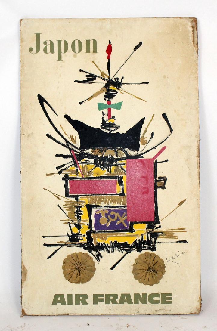 Vintage Georges Mathieu Air France poster: Vintage Georges Mathieu designed Air France travel poster Japon. 39 1/2"h x 24"w