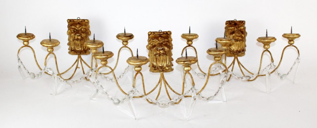 Lot of 3 Italian sconces with lion heads (1 of 7)