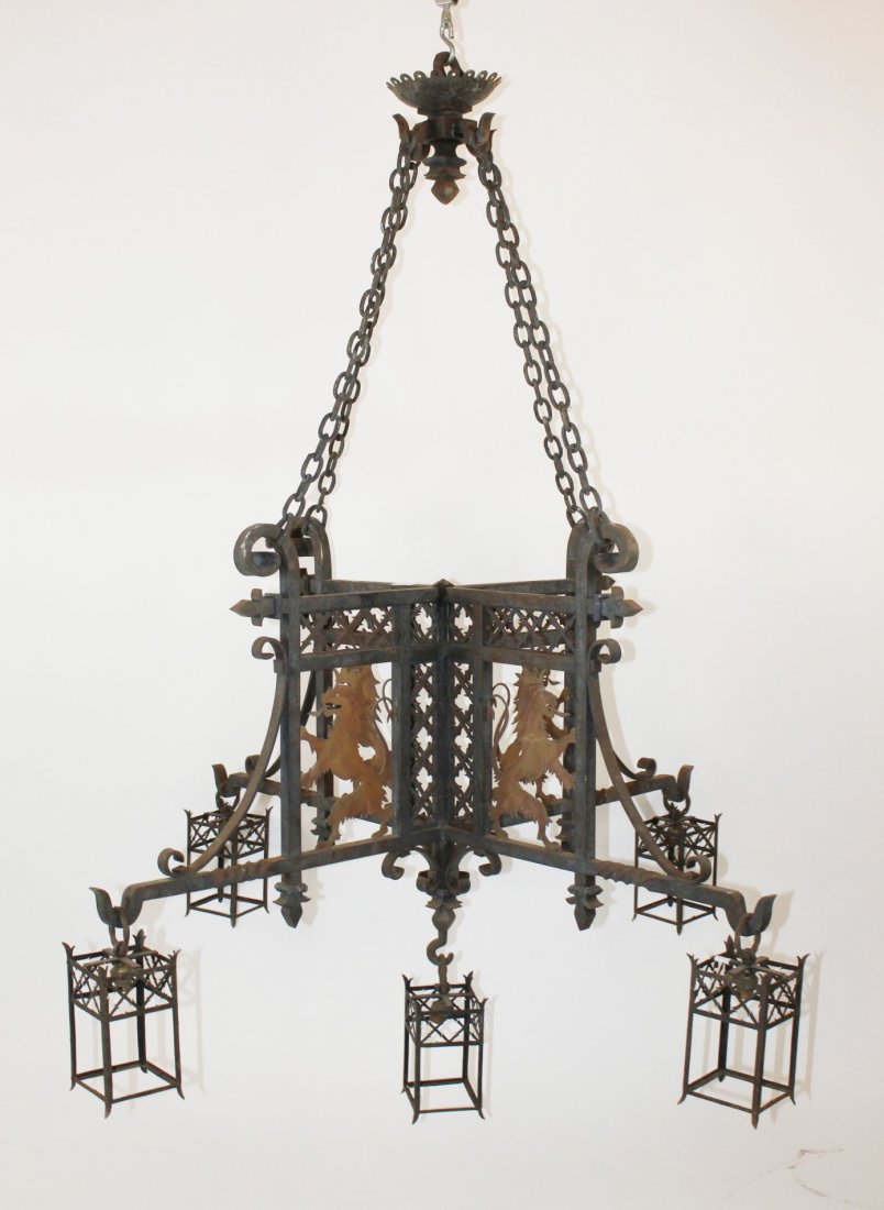 French Gothic cast iron castle chandelier (1 of 6)