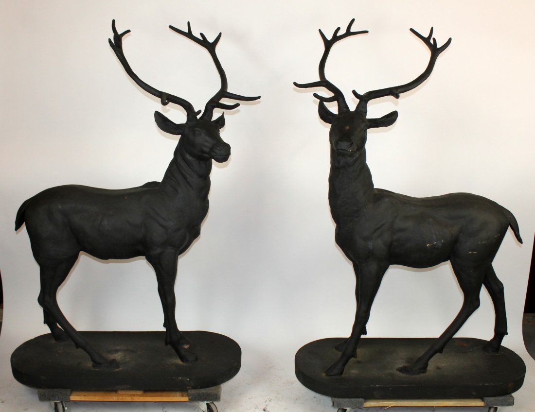 Pair cast iron deer statues (1 of 5)