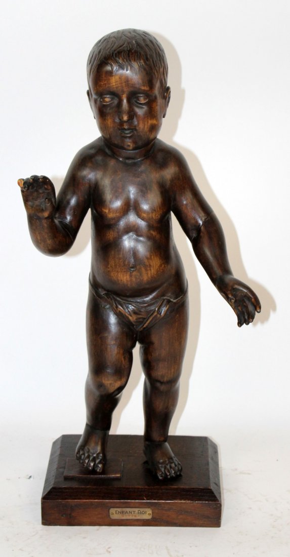 French carved walnut statue entitled Enfant Roi (baby J (1 of 4)