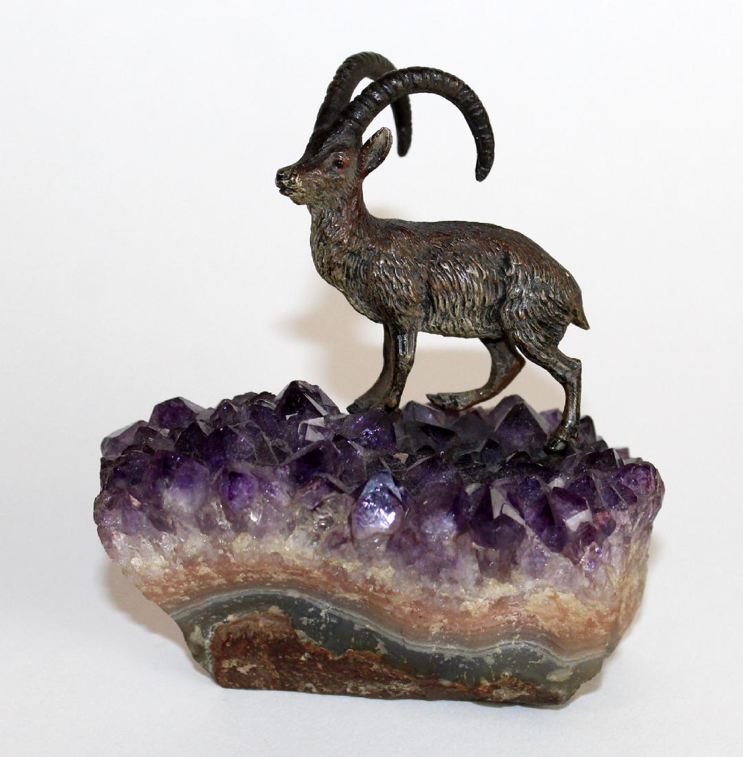 Miniature bronze ram on amethyst geode (1 of 4)