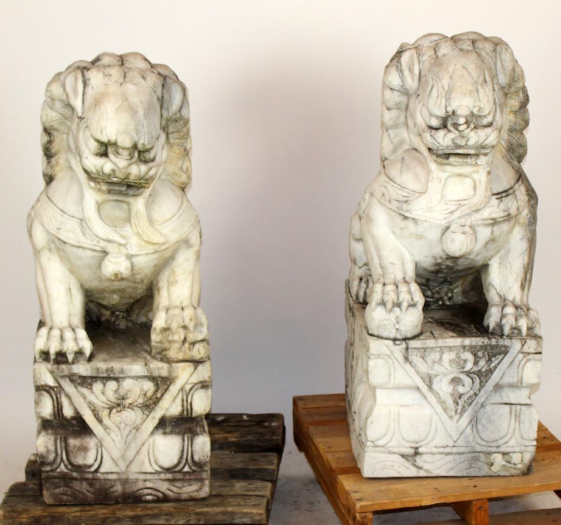 Pair Chinese carved marble foo lions (1 of 6)