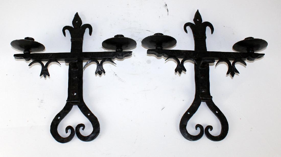 A pair of French iron 2-arm wall sconces (1 of 3)