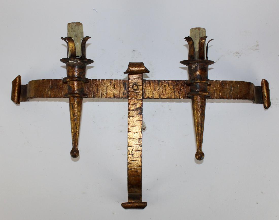 French 2-arm iron wall sconce with gilt finish (1 of 3)