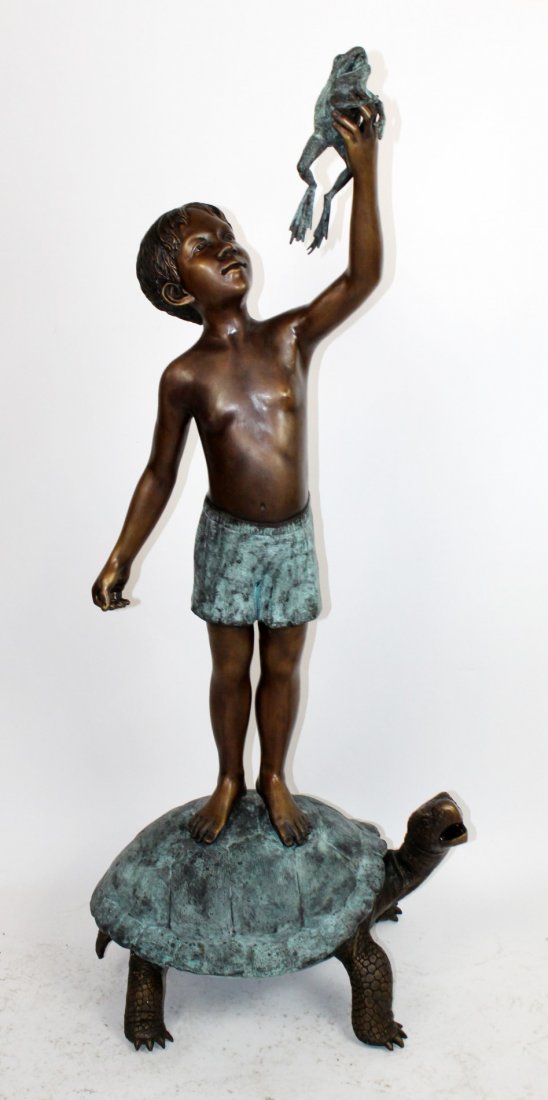 Bronze boy on turtle with frog fountain (1 of 6)