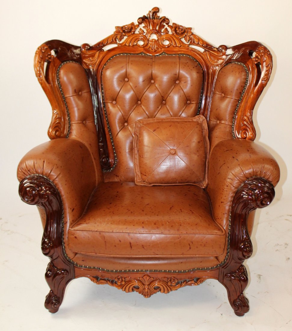 Rococo style tufted leather armchair (1 of 4)