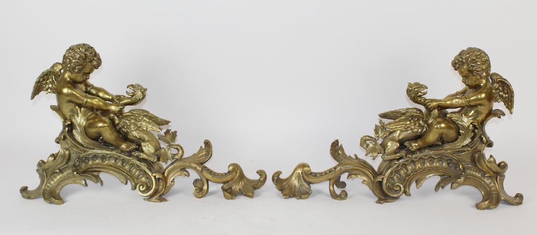 Pair 19th c French gilt bronze chenets after Chaumont (1 of 6)