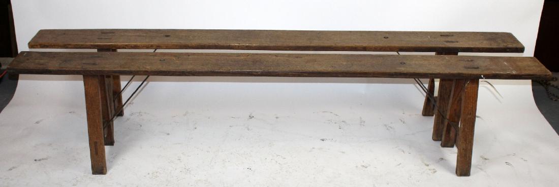 Pair of Rustic French backless benches (1 of 4)