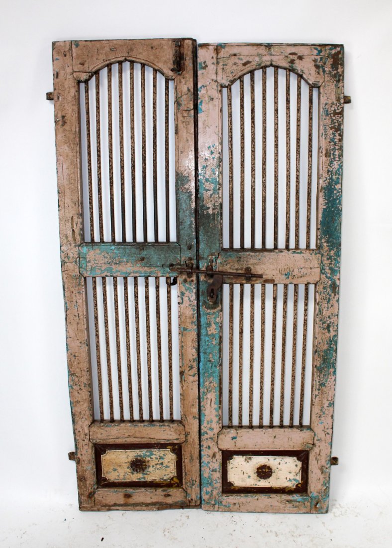 Pair of rustic painted garden doors with iron (1 of 6)