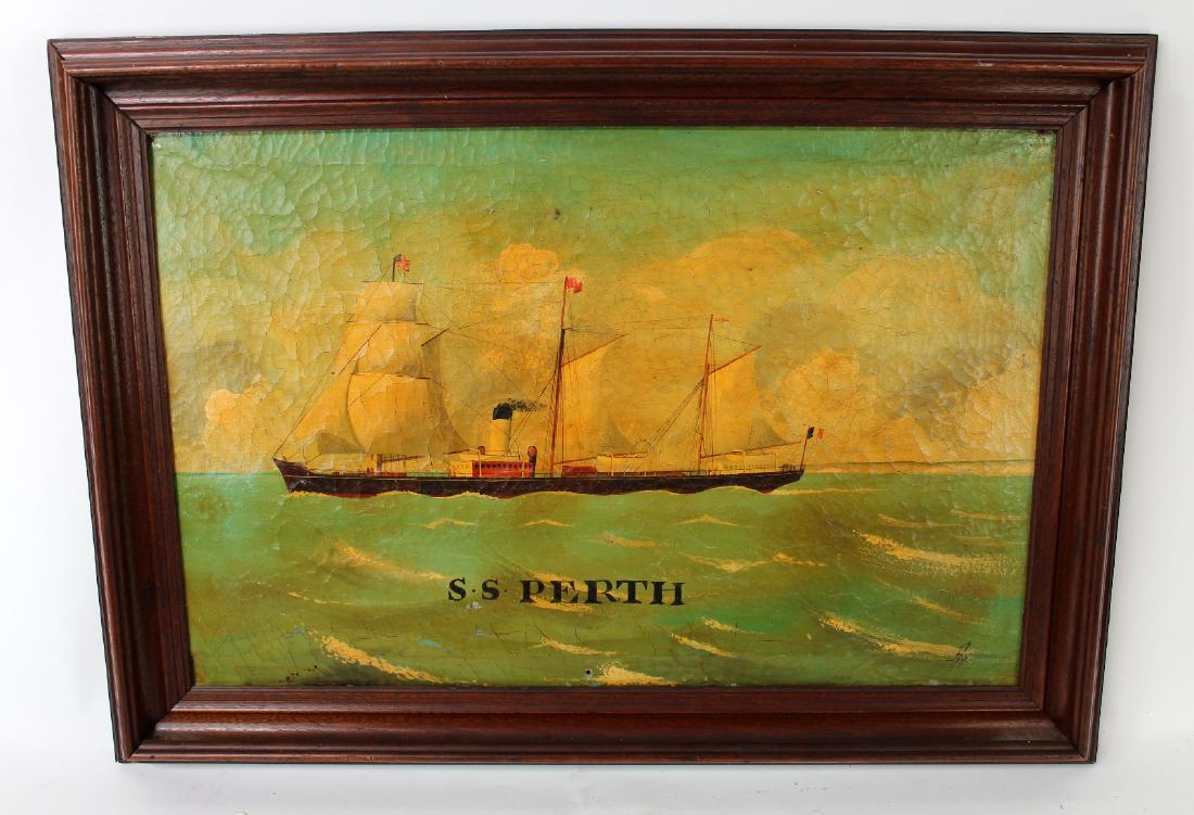 Oil on canvas SS Perth signed with monogram (1 of 5)