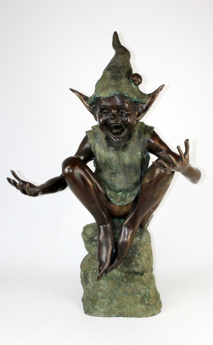 Bronze whimsical seated garden gnome sculpture (1 of 6)