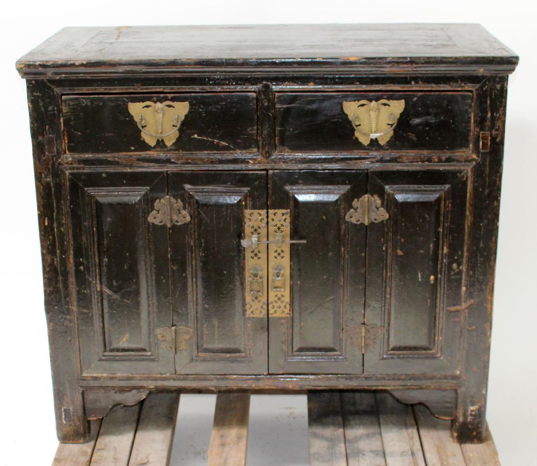 Chinese painted 2 door cabinet with butterfly hardware (1 of 6)