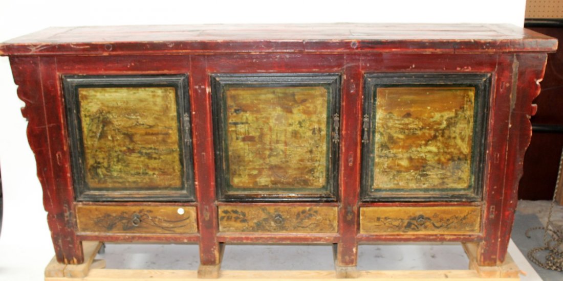 Chinese painted sideboard with landscape scenes (1 of 4)