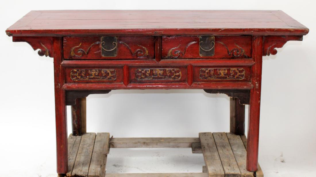 Chinese painted altar table with drawers (1 of 4)