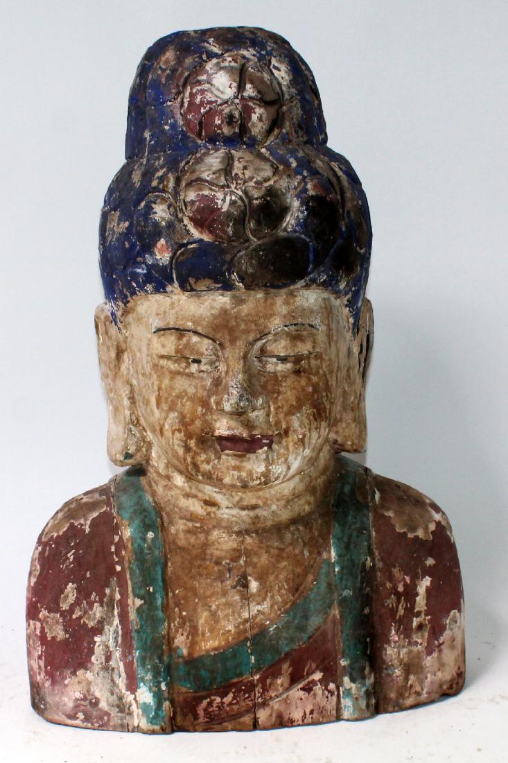 Painted and carved wooden Chinese deity bust (1 of 5)