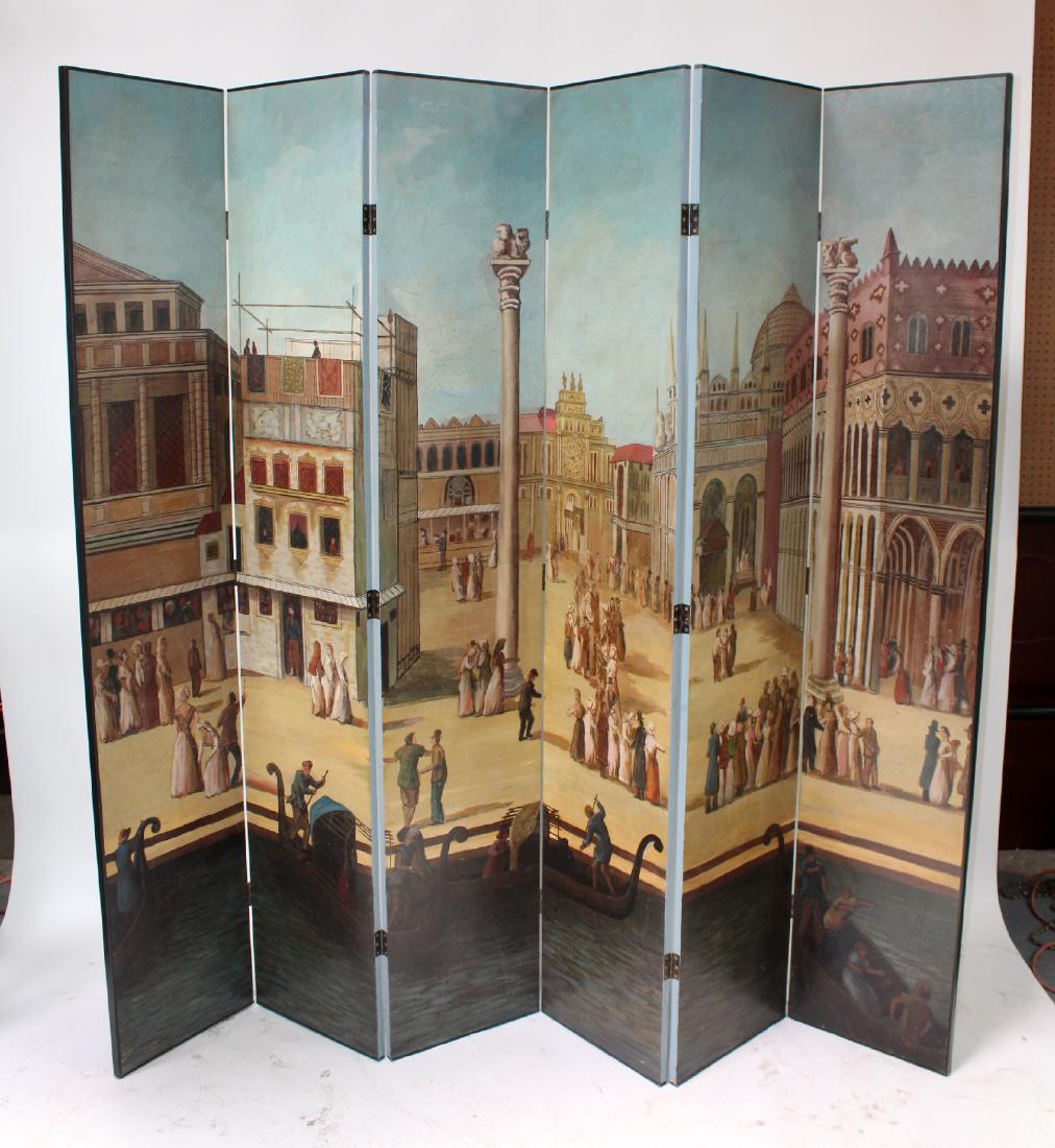 6 panel hand painted folding screen with Venice scene (1 of 5)