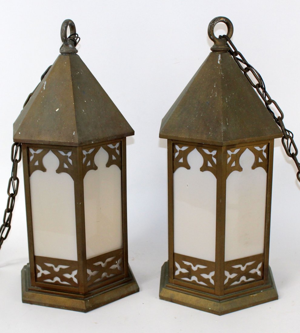 Pair of Art Deco brass theater lanterns (1 of 5)