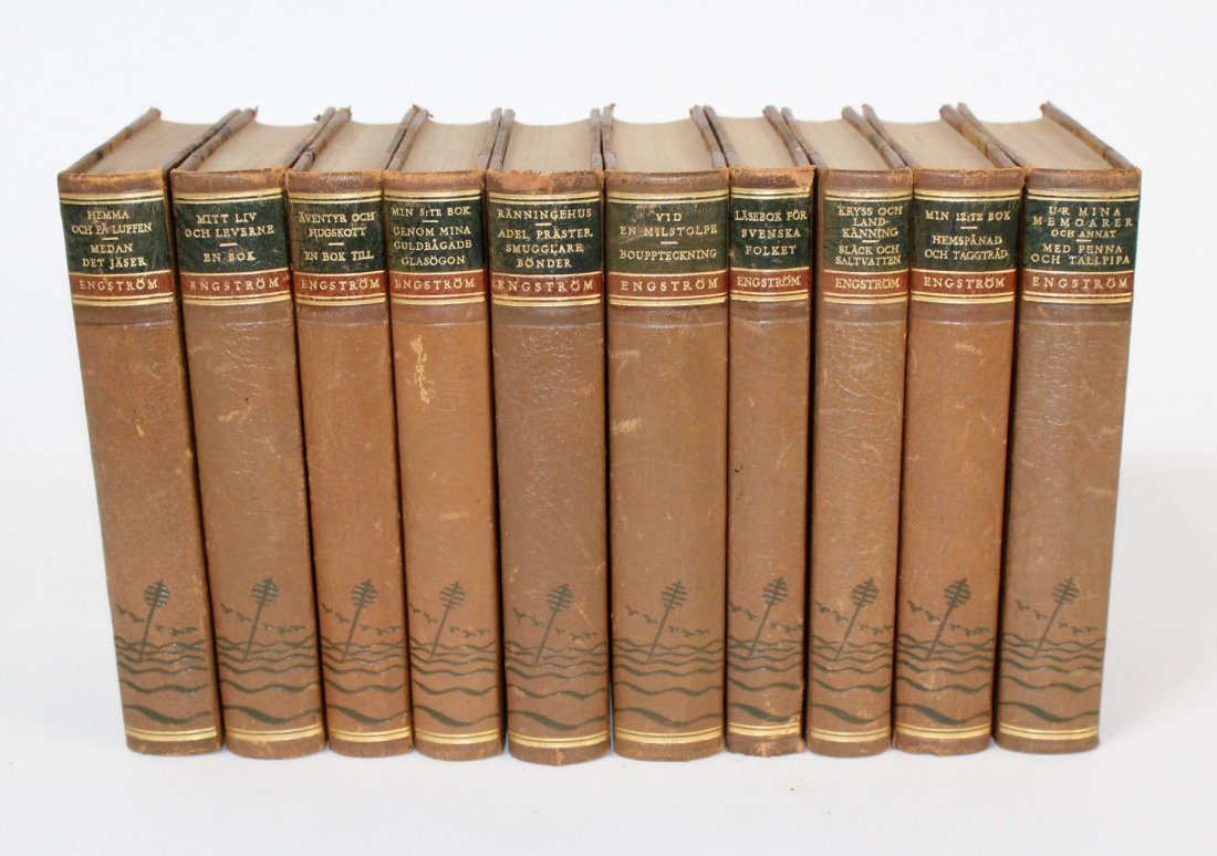 Set of 10 vintage Swedish leather bound books: Set of 10 vintage Swedish leather bound books. 7 1/2"h