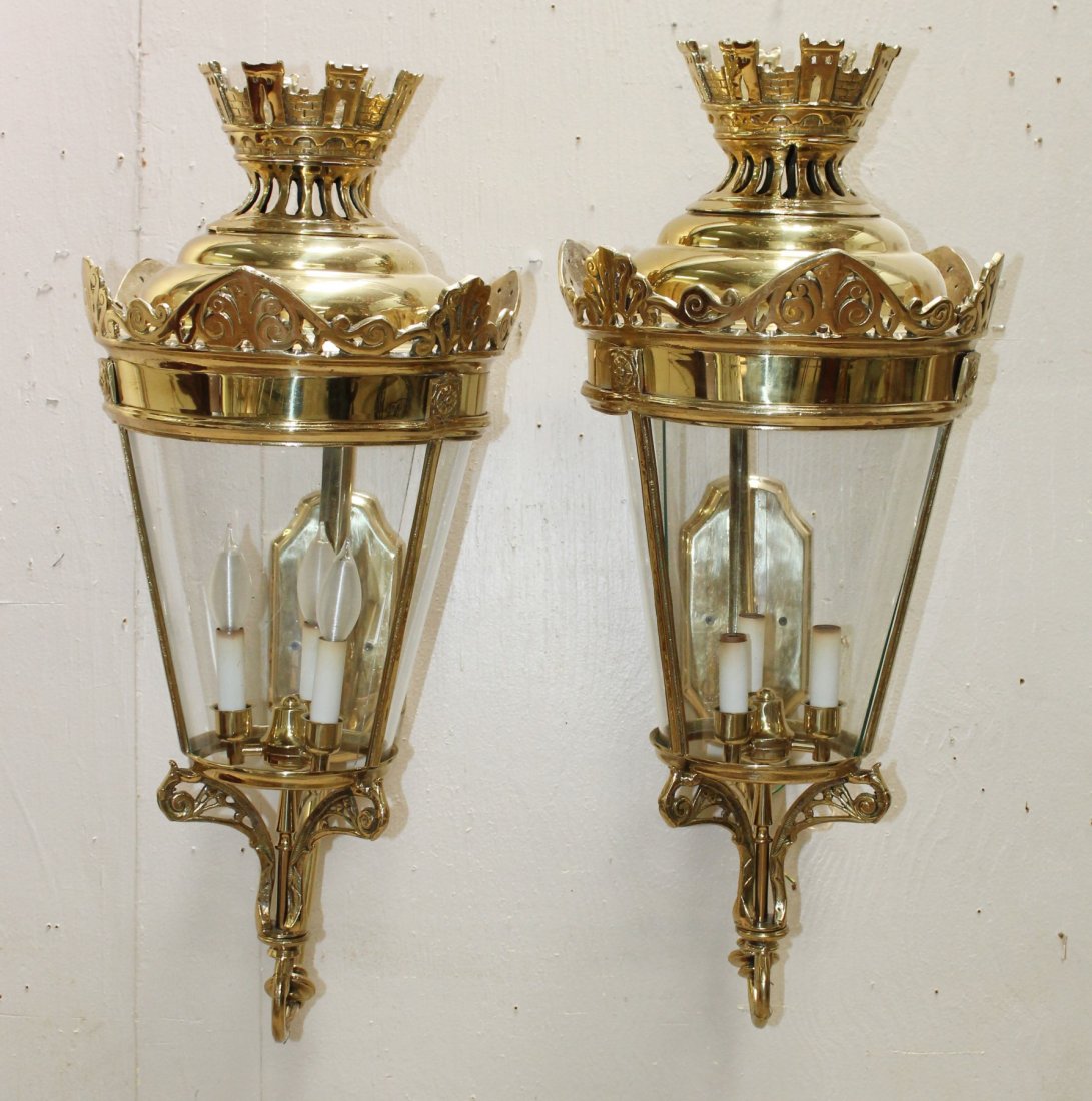 Pair of polished bronze Gothic style lanterns (1 of 4)