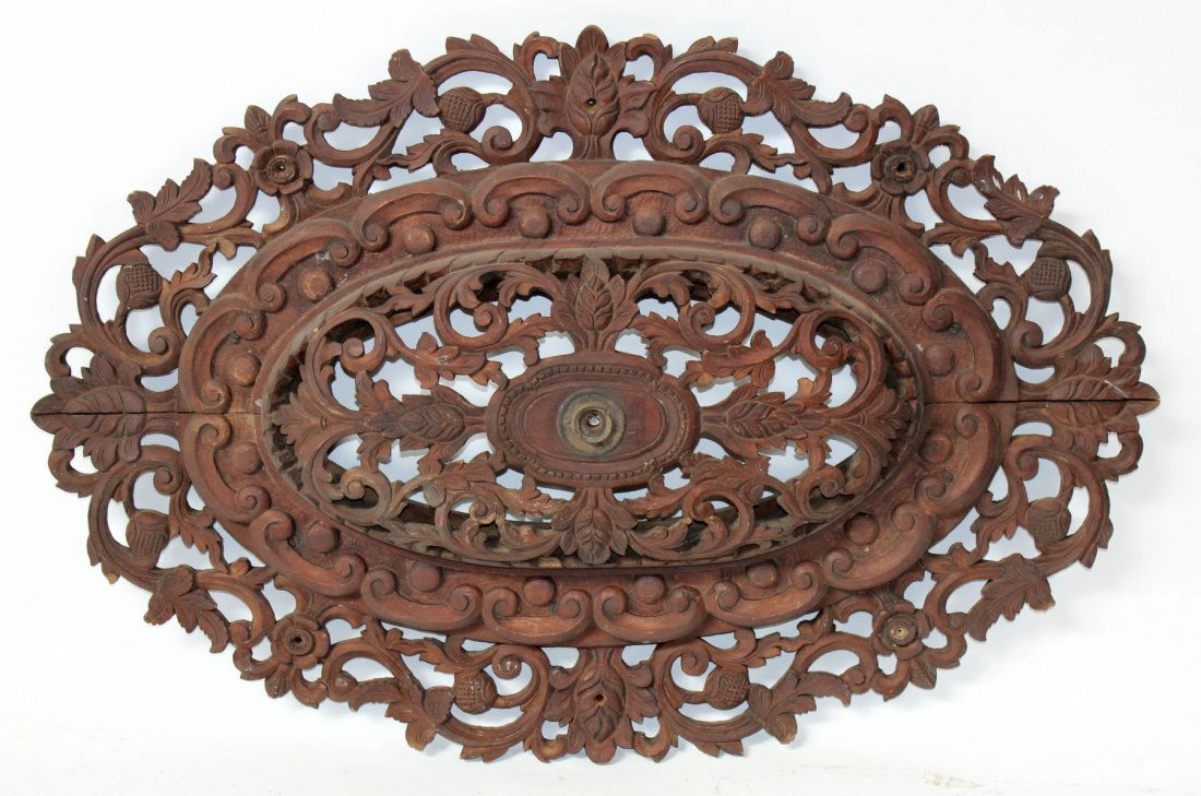 Pierce carved mahogany oval ceiling medallion (1 of 3)