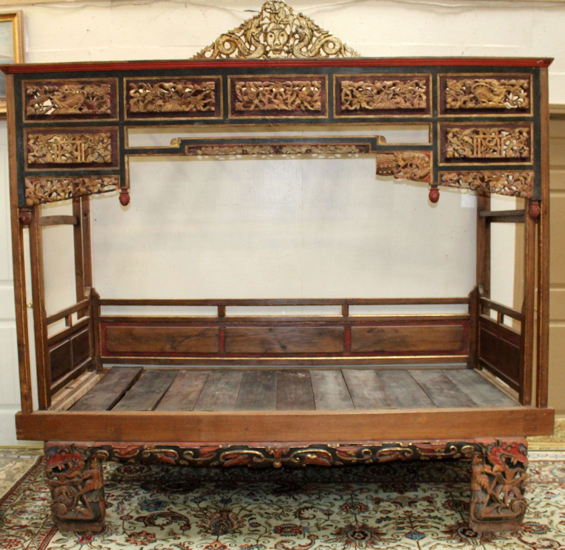 Chinese pierce carved opium bed (1 of 6)