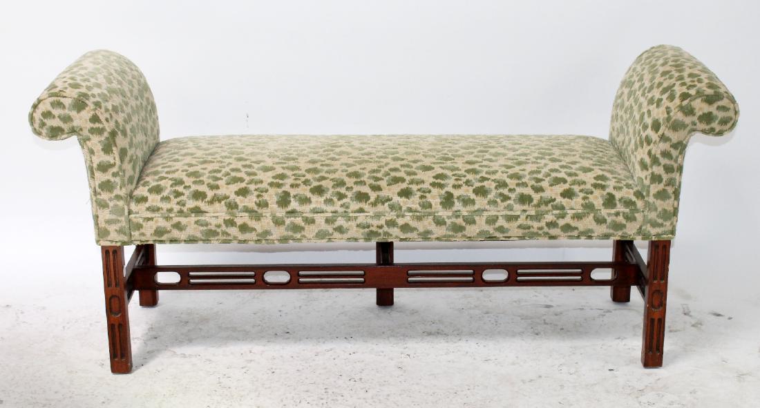 Chippendale style rolled arm upholstered bench (1 of 4)