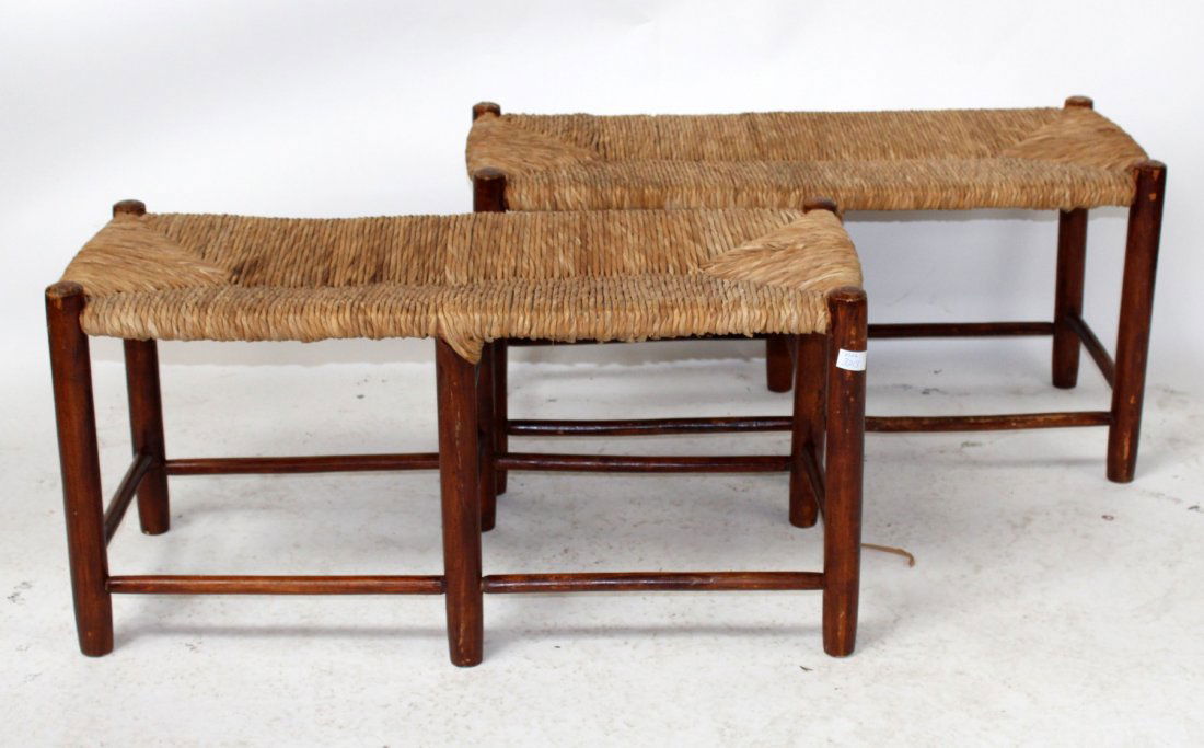 Pair of French Provincial rush seat benches (1 of 4)