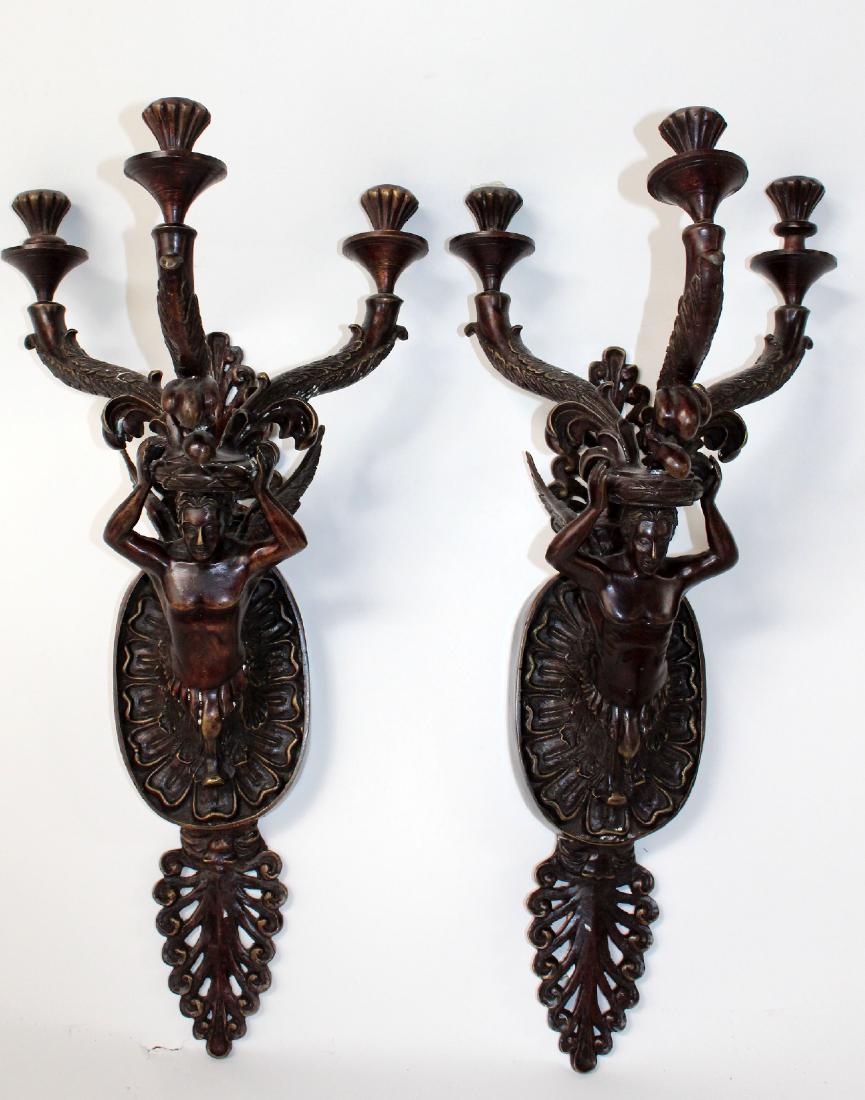 Pair of Maitland Smith bronze figural candle sconces (1 of 6)
