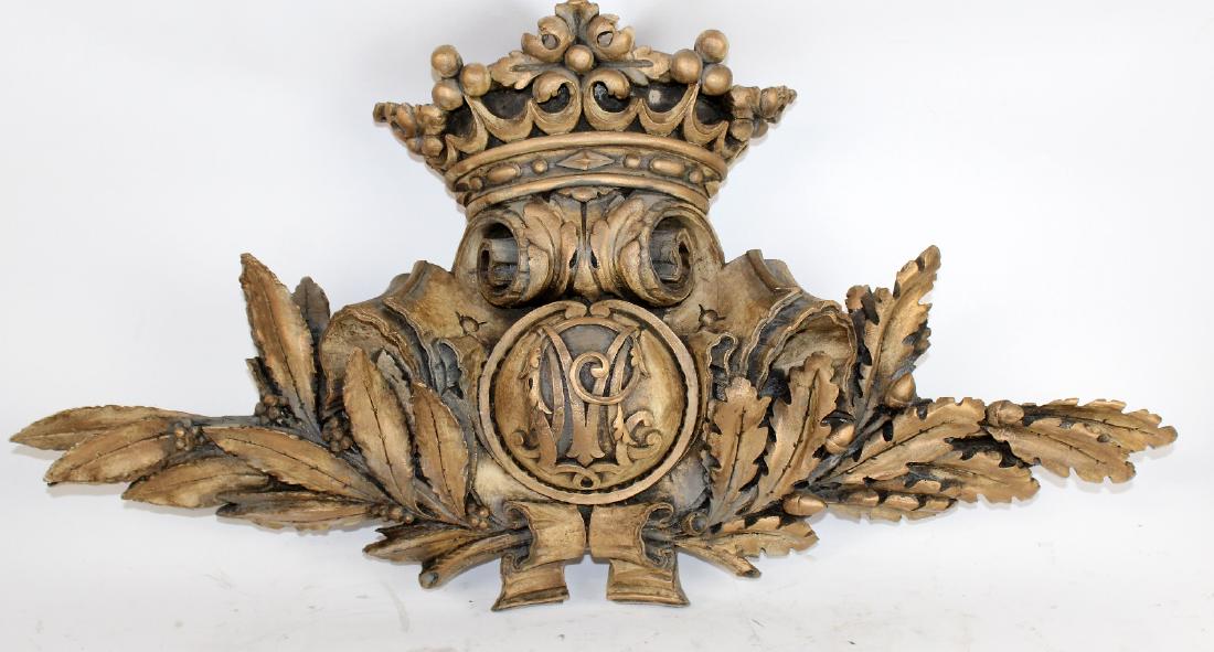 Cast overdoor crest with crown: Cast overdoor crest with crown. 16"h x 28"w