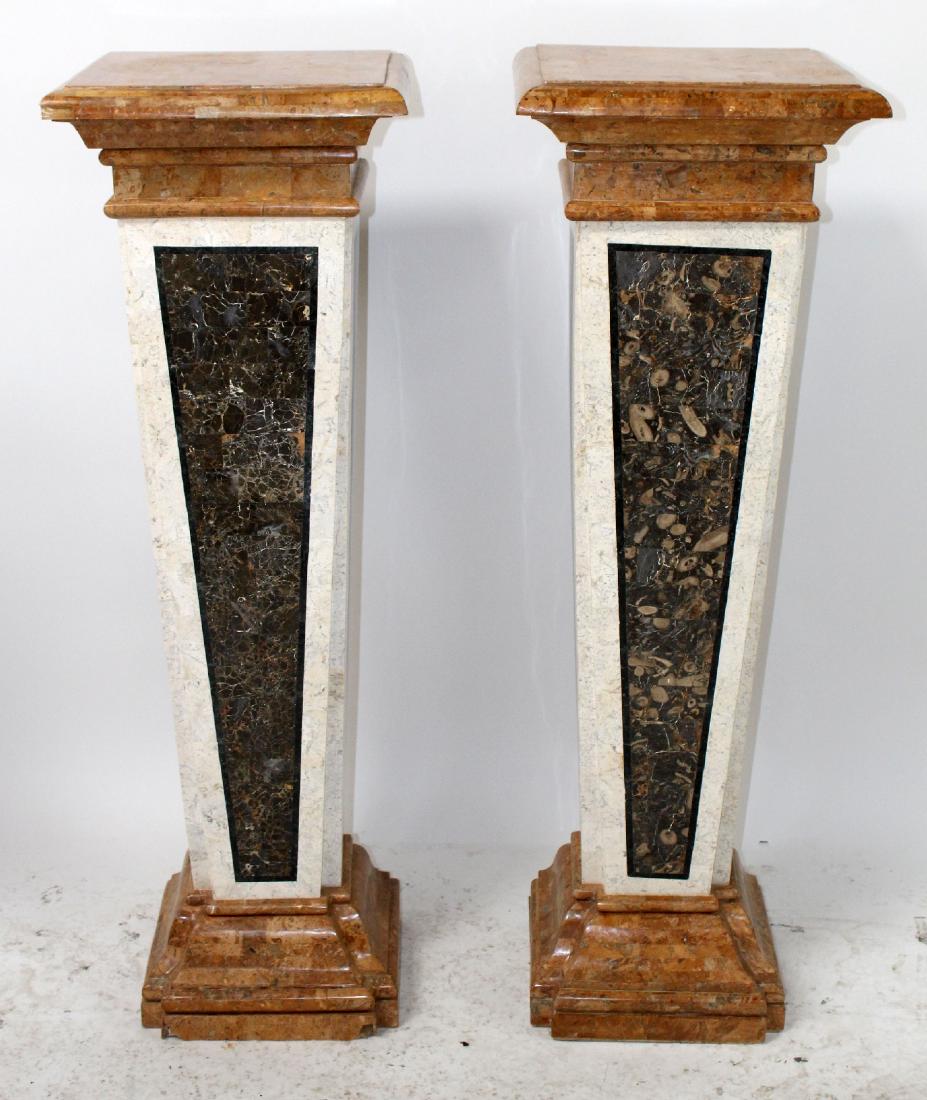 Pair of tri color tessellated marble pedestals (1 of 5)