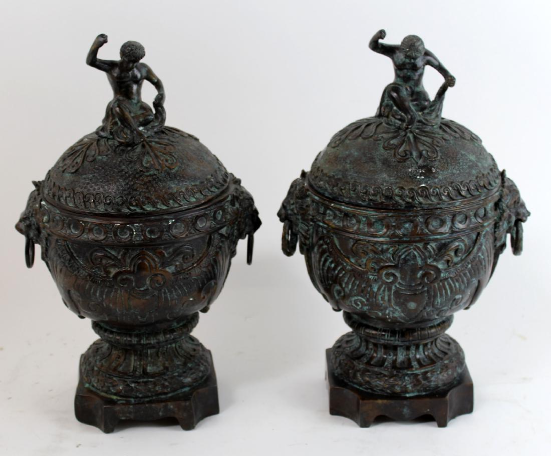 Pair of Maitland Smith bronze lidded urns - Jun 02, 2018 | King