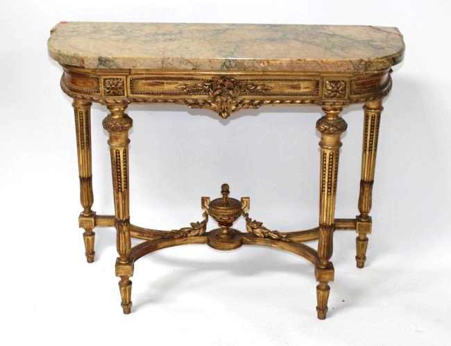 French Louis XVI gold leaf console with marble (1 of 8)