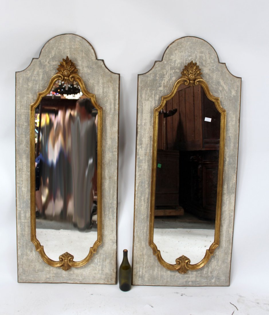 Pair of French painted & gilt trumeau mirrors (1 of 7)