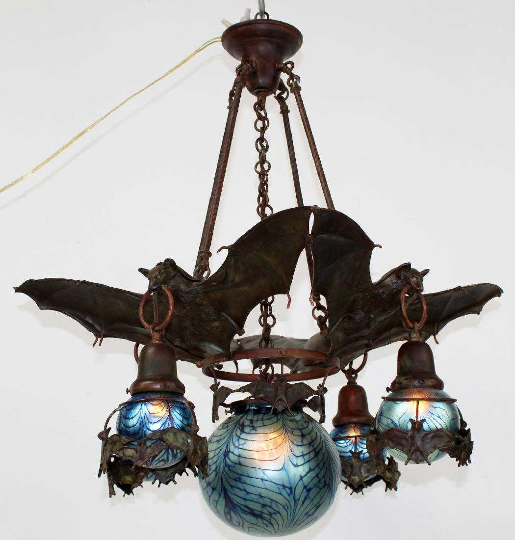Bronze Bat Light With Art Gl Shades