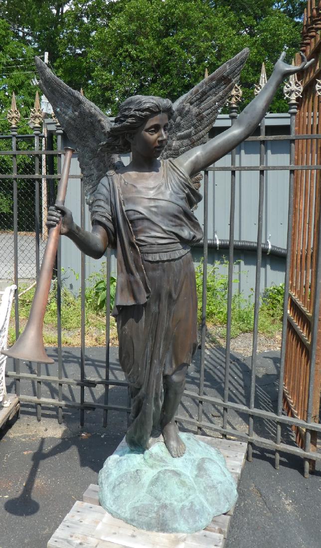 Bronze winged angel statue: Gabriel with horn (1 of 6)