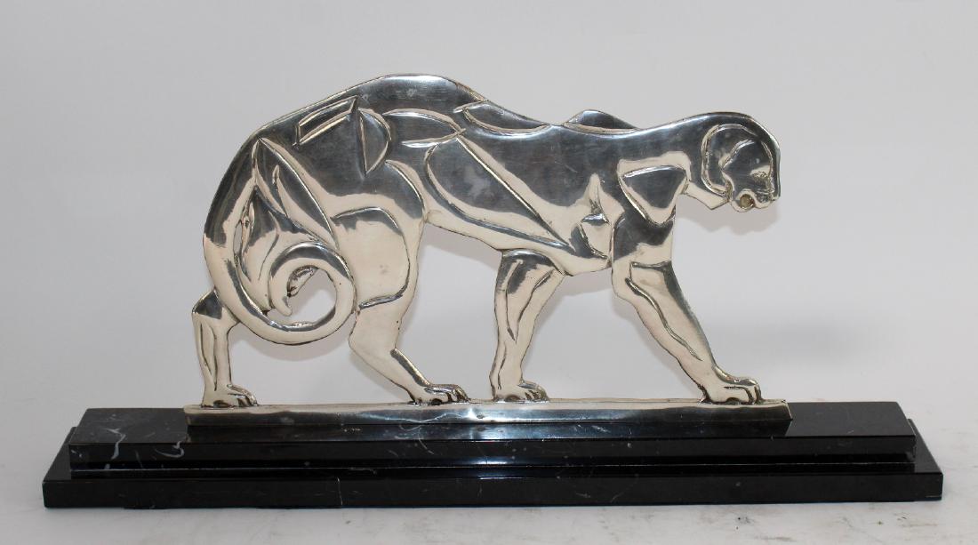 Art Deco panther sculpture on marble base (1 of 4)