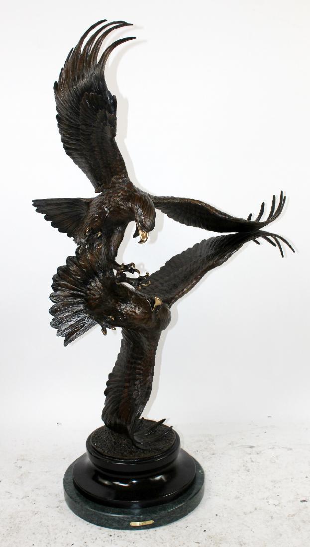 "Rapture" bronze fighting eagles sculpture