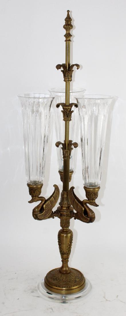 Empire style bronze 3 arm candelabra with swans (1 of 6)