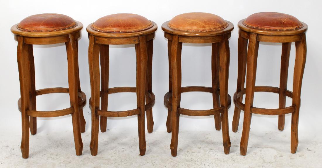 Set of 4 mahogany leather seat barstools (1 of 5)