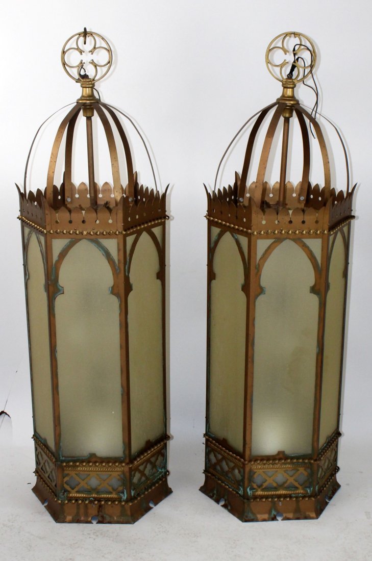 Pair of brass Gothic revival theater lanterns (1 of 7)