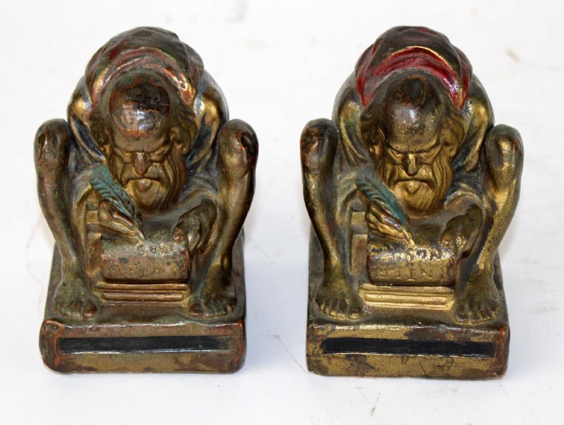 Pair of Bronze clad polychrome monk bookends (1 of 5)
