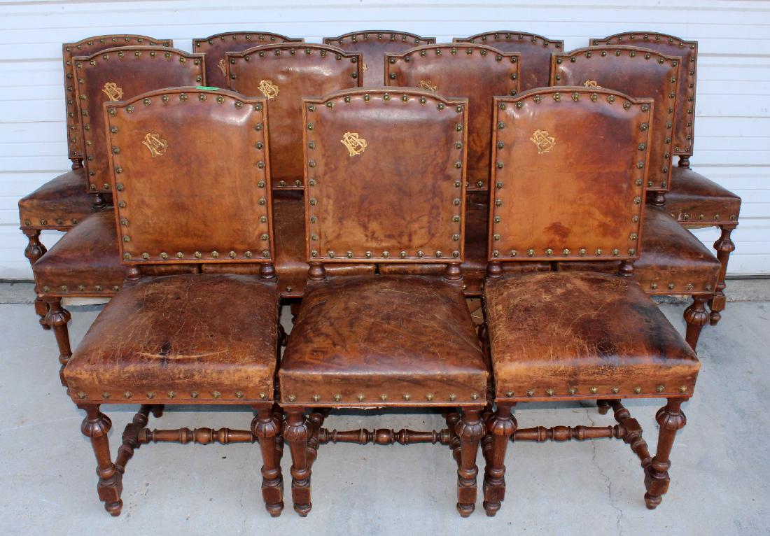 Set of 12 French leather dining chairs (1 of 7)