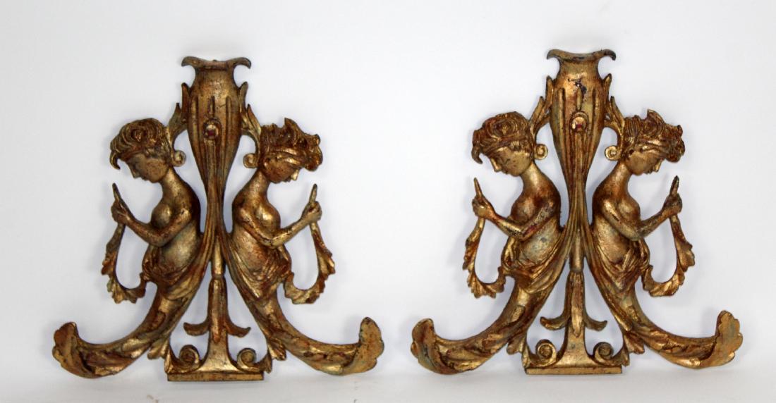 Pair of cast gilt cherub wall plaques (1 of 4)